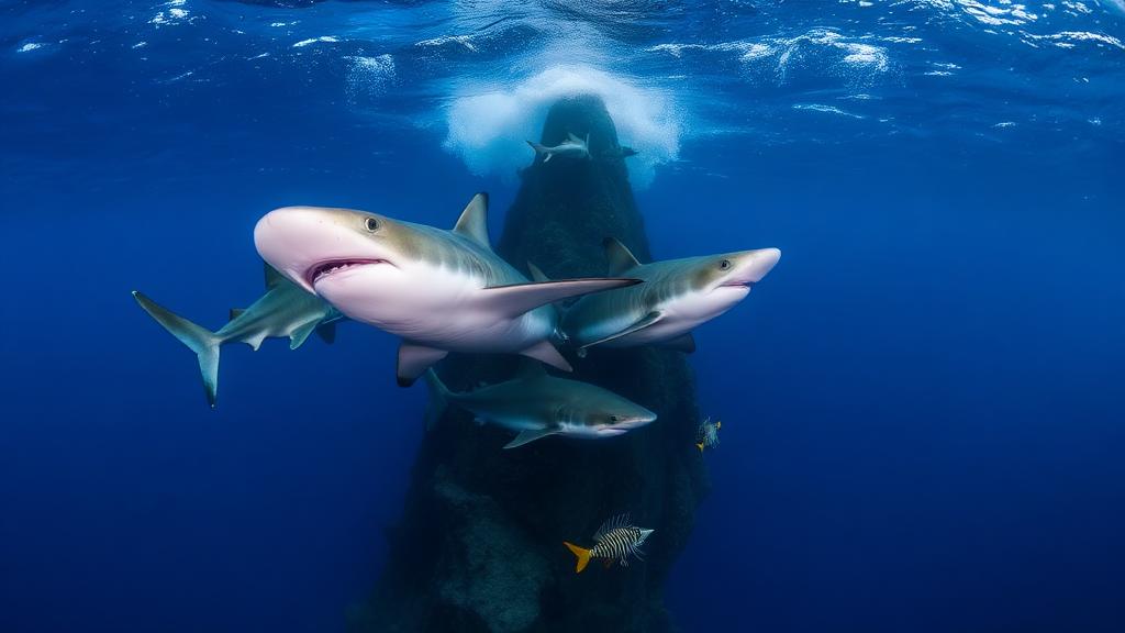 A reef shark turning beneath the silver surface.