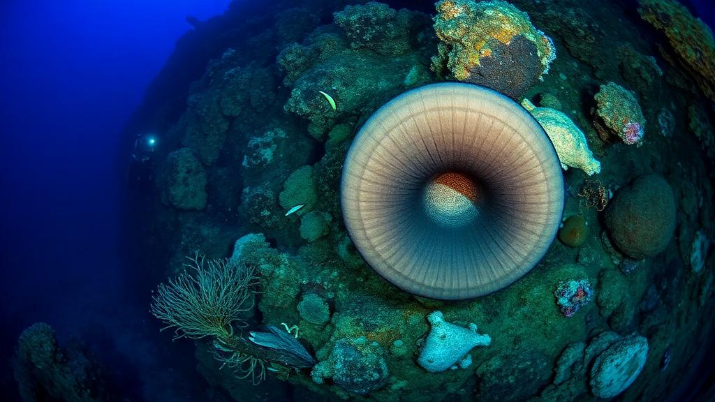 A giant anemone opening like an eye on the reef.