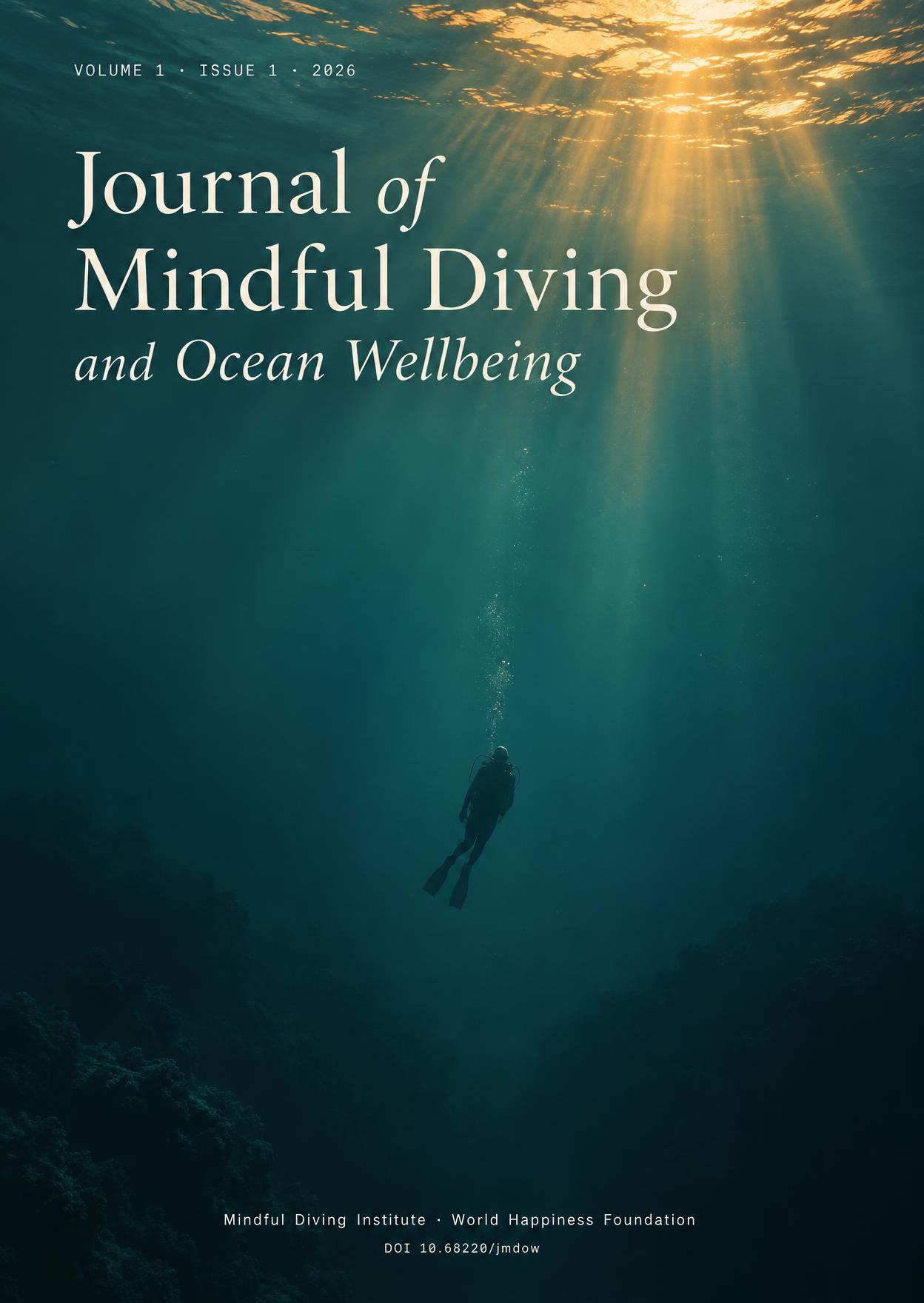 Cover of Volume 1, Issue 1: sunlight falling through the sea onto a single diver far below.