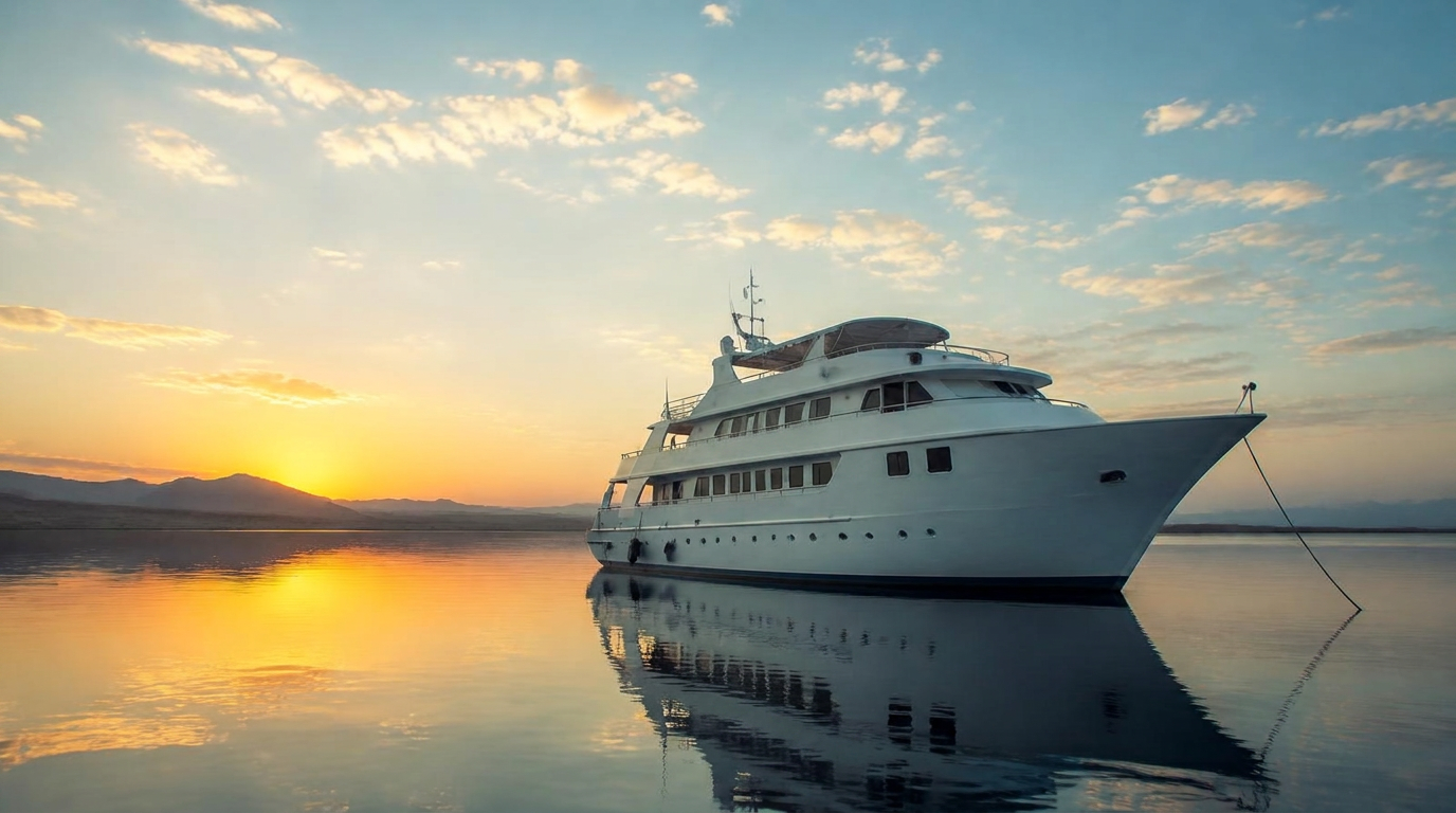 Port Ghalib at dawn — the boat is small, the sea is large.